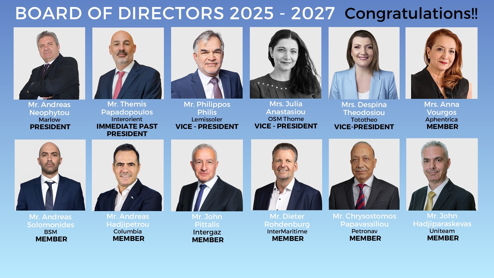 Tototheo Global is proud to announce that our Co-CEO, Despina Panayiotou Theodosiou, has been elected Vice President of the Cyprus Shipping Chamber.